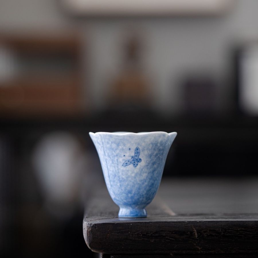Handmade Butterfly Blue & White Porcelain Tea Cup | Joy Flow My Store