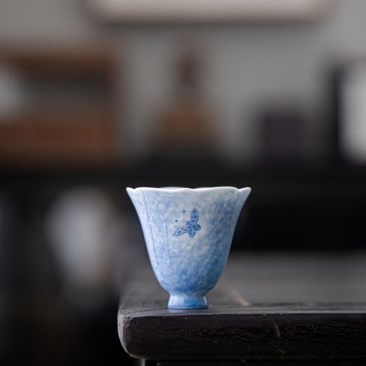 Handmade Butterfly Blue & White Porcelain Tea Cup | Joy Flow My Store
