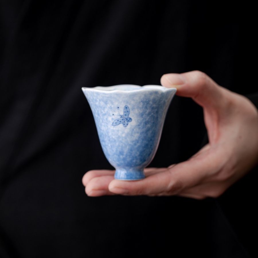 Handmade Butterfly Blue & White Porcelain Tea Cup | Joy Flow My Store