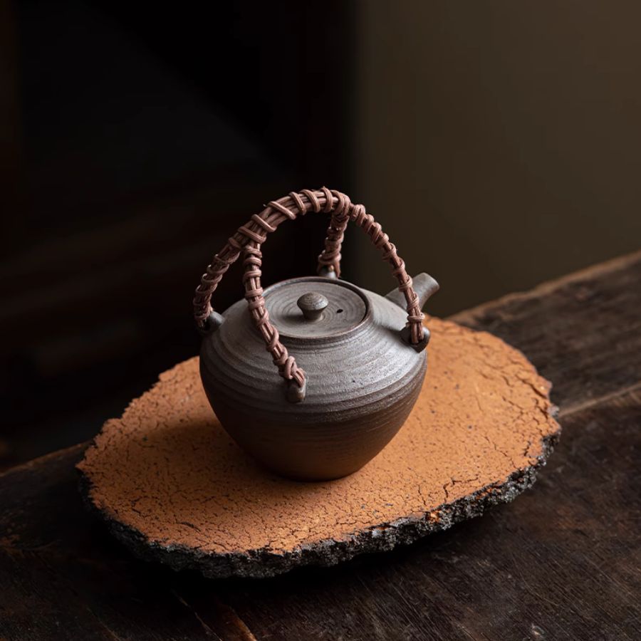 Artisan Yan Clay Teapot with Woven Rattan Arch | Joy Flow My Store