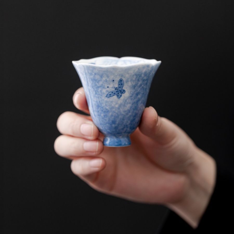 Handmade Butterfly Blue & White Porcelain Tea Cup | Joy Flow My Store