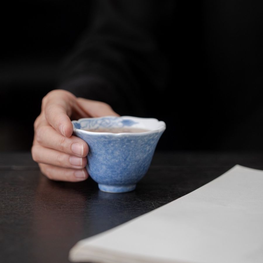 Handmade Butterfly Blue & White Porcelain Tea Cup | Joy Flow My Store