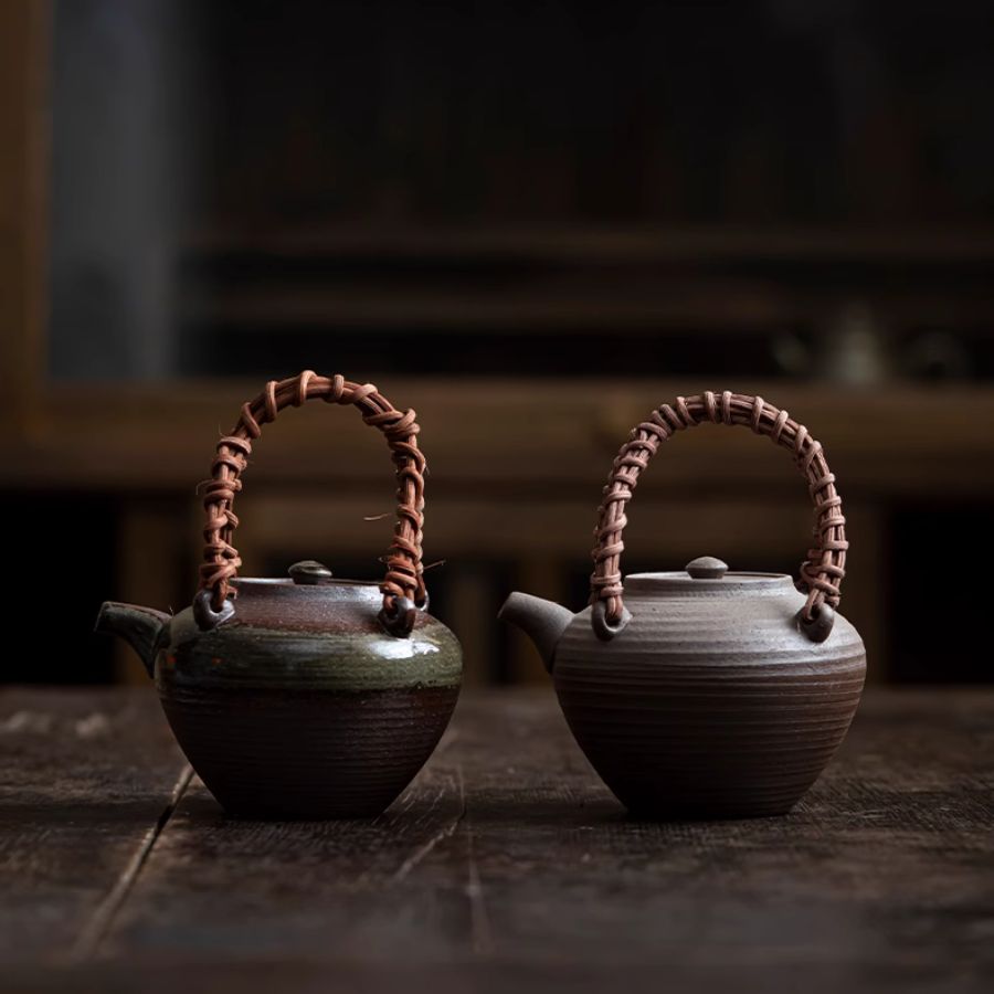Artisan Yan Clay Teapot with Woven Rattan Arch | Joy Flow My Store
