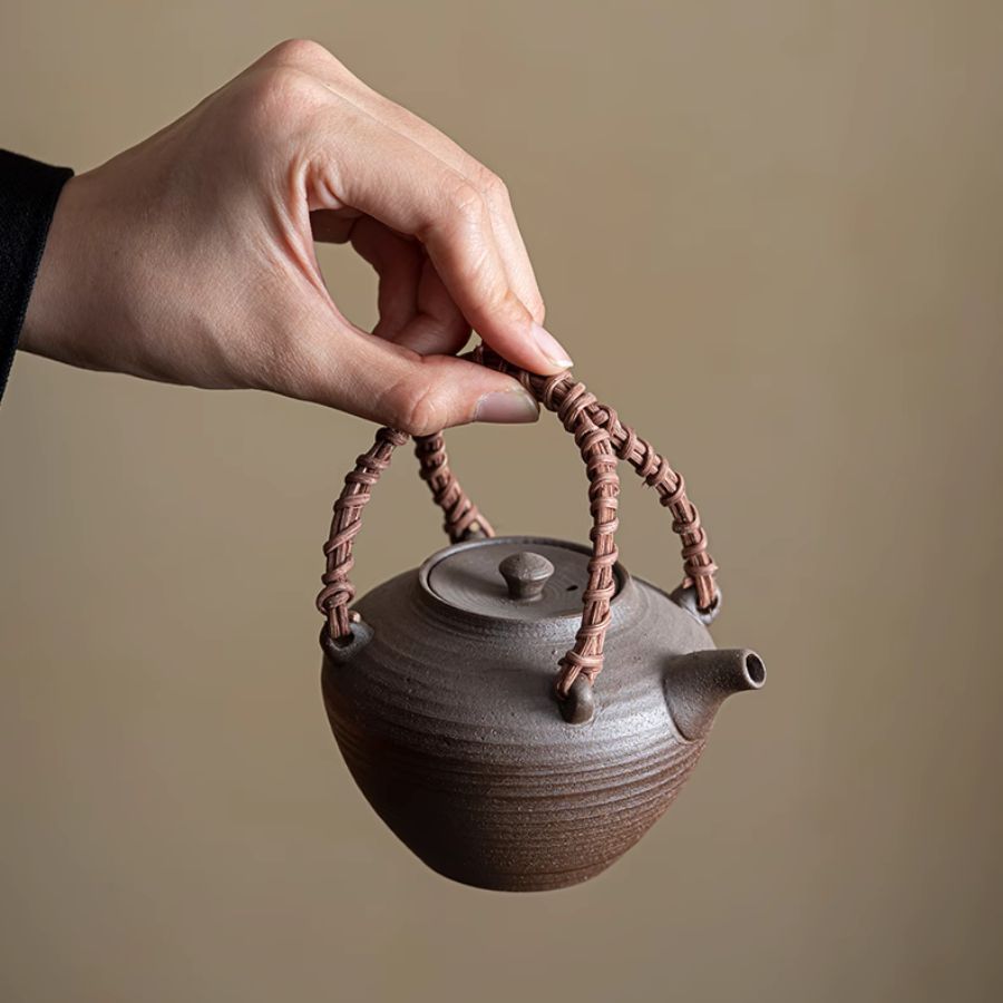 Artisan Yan Clay Teapot with Woven Rattan Arch | Joy Flow My Store