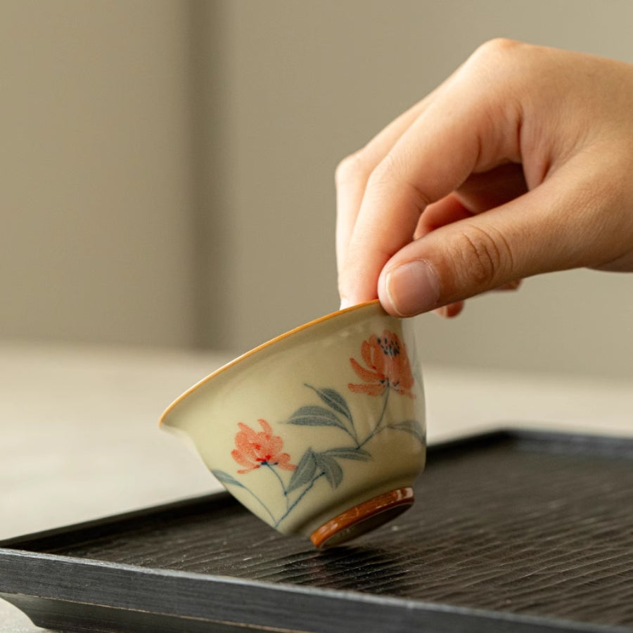 Hand-Painted Hibiscus Tea Cup 60ml | Joy Flow My Store