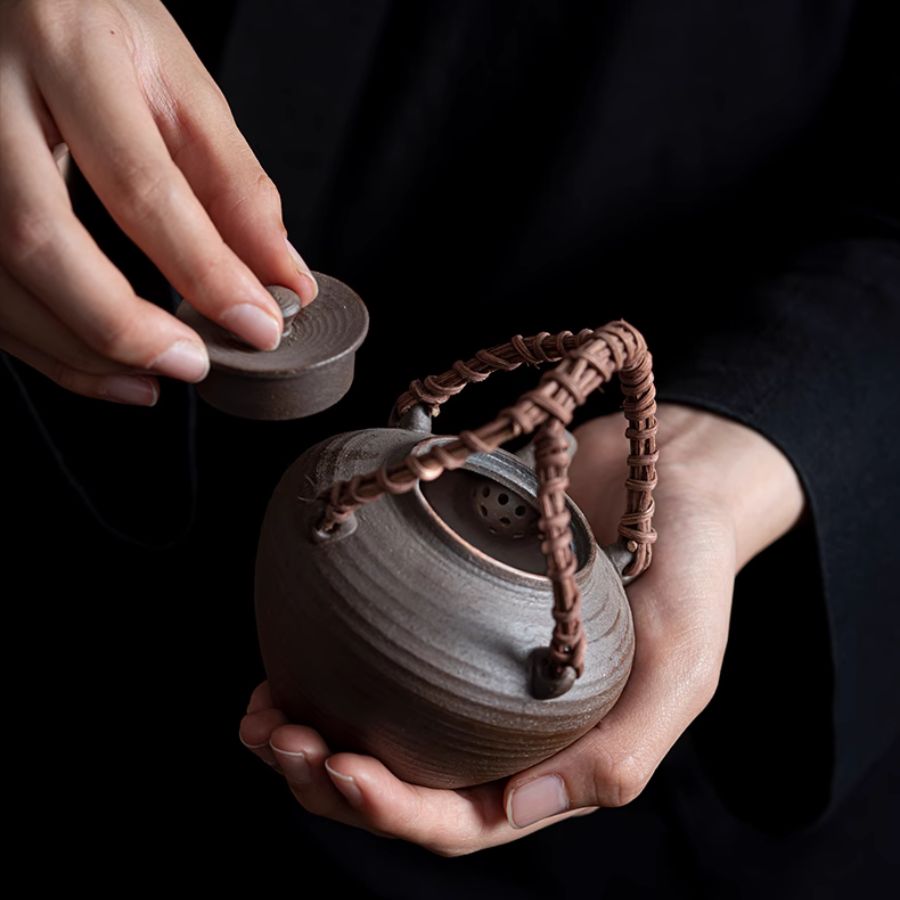 Artisan Yan Clay Teapot with Woven Rattan Arch | Joy Flow My Store