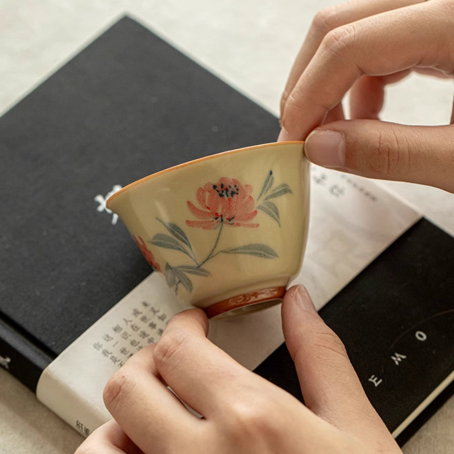 Hand-Painted Hibiscus Tea Cup 60ml | Joy Flow My Store