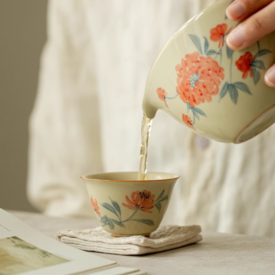 Hand-Painted Hibiscus Tea Cup 60ml | Joy Flow My Store