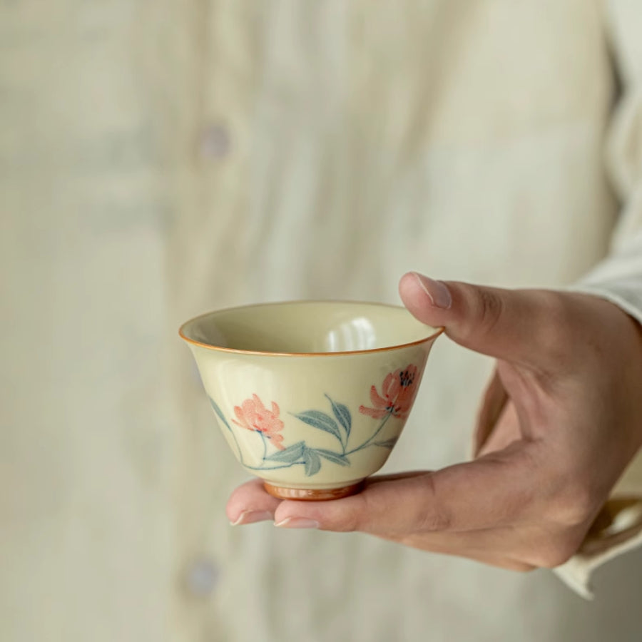 Hand-Painted Hibiscus Tea Cup 60ml | Joy Flow My Store
