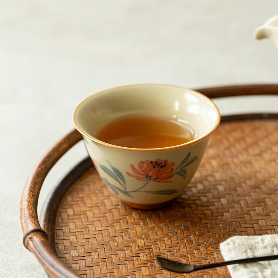 Hand-Painted Hibiscus Tea Cup 60ml | Joy Flow My Store