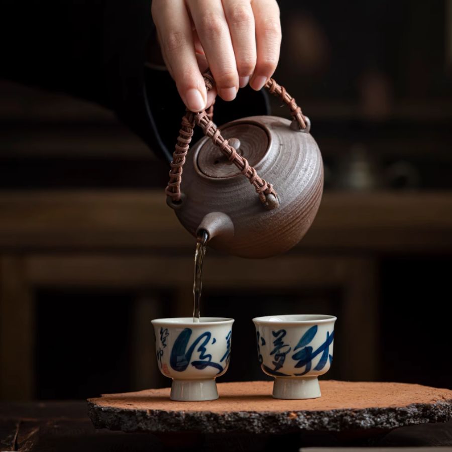 Artisan Yan Clay Teapot with Woven Rattan Arch | Joy Flow My Store