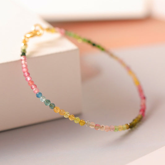 Watermelon Tourmaline Faceted Gemstone Beaded Bracelet