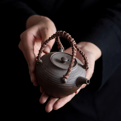 Artisan Yan Clay Teapot with Woven Rattan Arch | Joy Flow